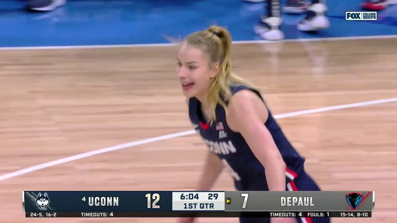 UConn's Dorka Juhasz drills a 3-pointer to give her 10 points in the first quarter against DePaul