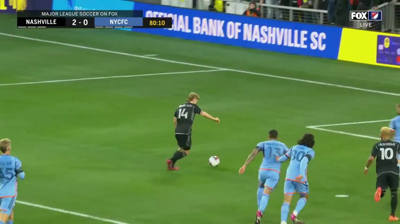 Nasvhille's Jacob Shaffelburg scores in the 80th minute against NYCFC