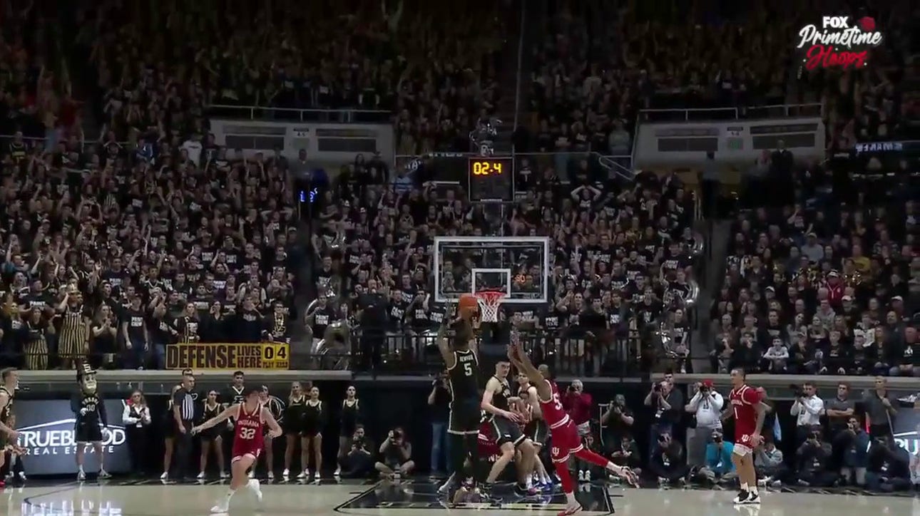 Purdue's Brandon Newman beats the buzzer heading into halftime against Indiana
