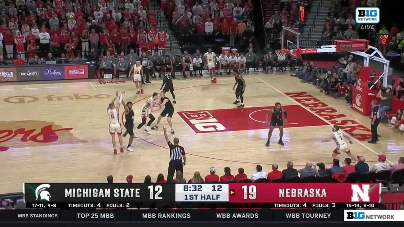 Sam Griesel hits a three from almost half court to extend the Nebraska lead over Michigan State