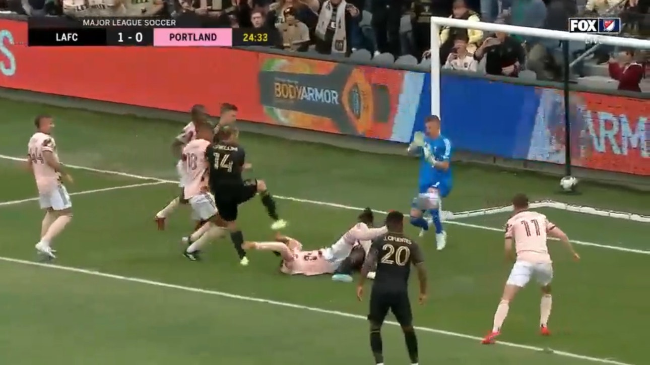 LAFC's Giorgio Chiellini slots a right-footed shot into the back of the net for the first goal of the match