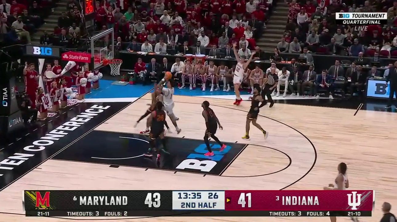 Indiana's Jalen Hood-Schfino dusts the Terps defense for an easy layup to equalize the score