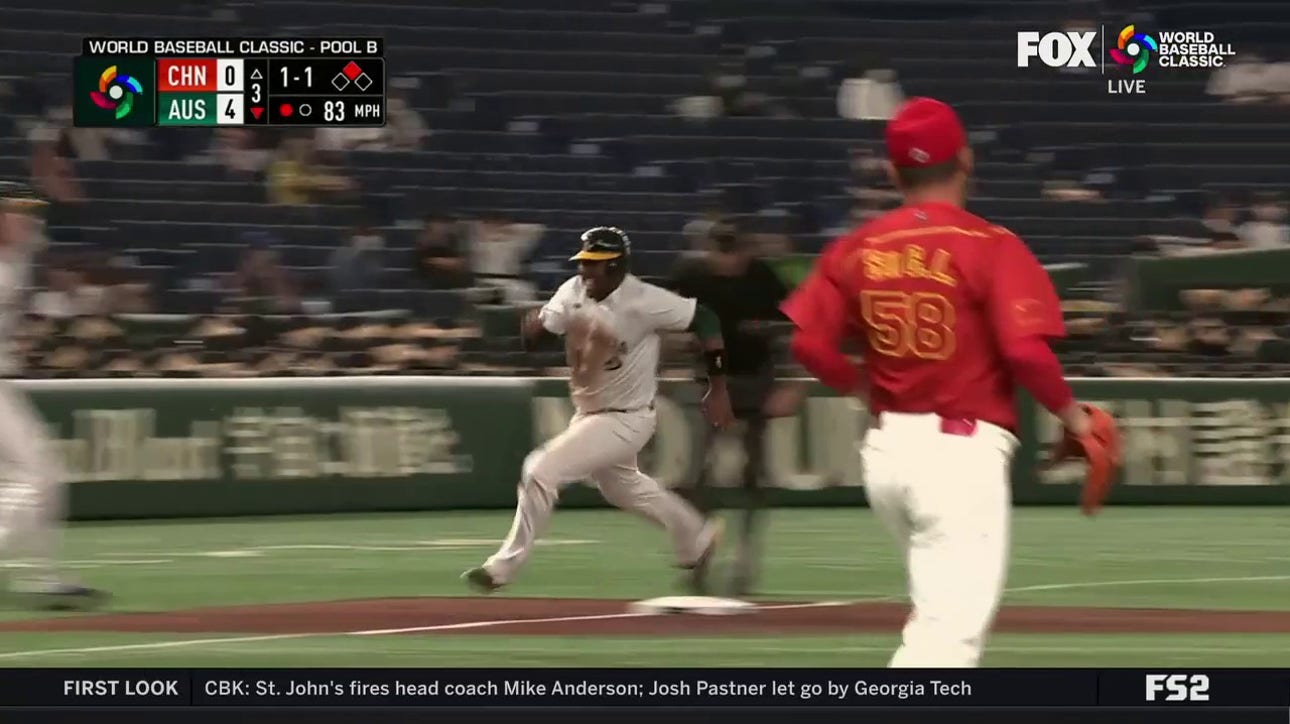 Aaron Whitefield's RBI double gives Australia a 5-0 lead over China