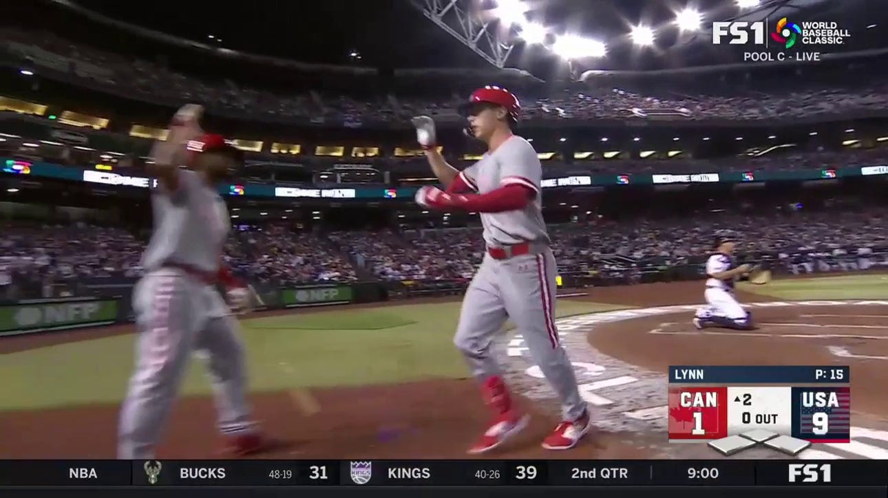 Canada's Jared Young crushes a home run to right field to trim deficit to 9-1