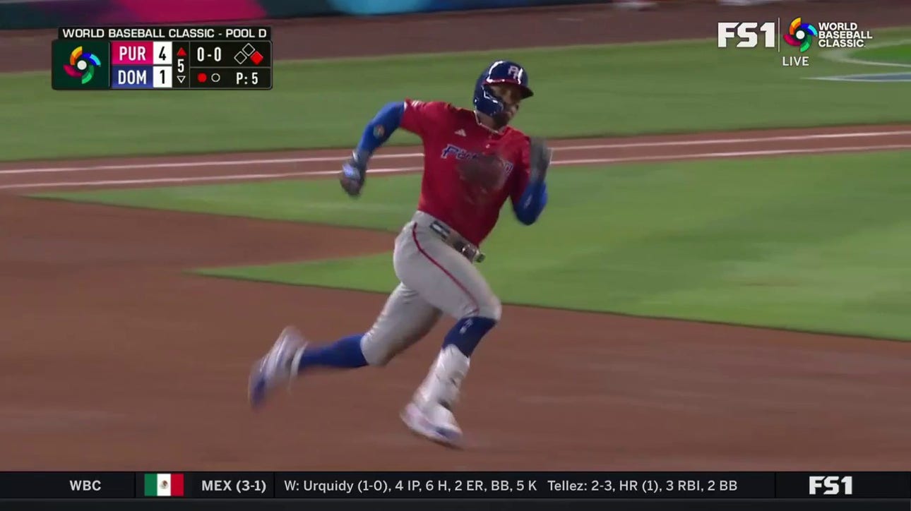Puerto Rico's Francisco Lindor singles, then comes all the way home after a costly error by Julio Rodriguez