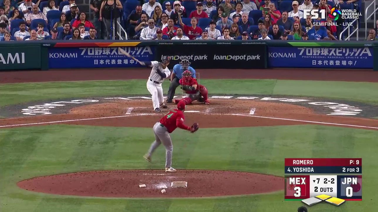 Japan's Masataka Yoshida launches a three-run home run to even the score against Mexico, 3-3