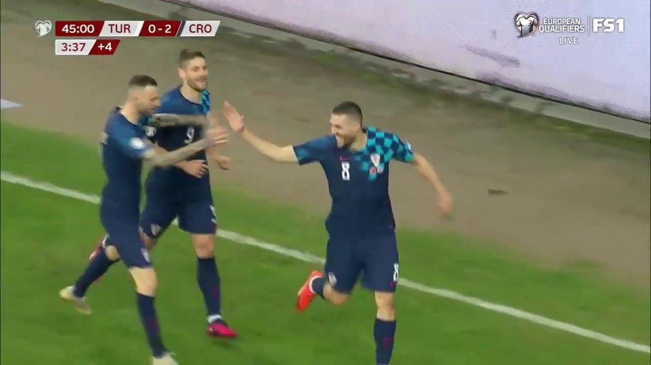 Mateo Kovacic gets his second goal in the 45' for Croatia to extend lead over Turkey, 2-0