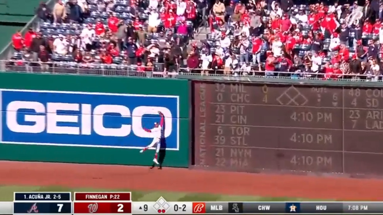 Nationals' Victor Robles makes an incredible catch to rob Braves' Ronald Acuña Jr. in the ninth inning