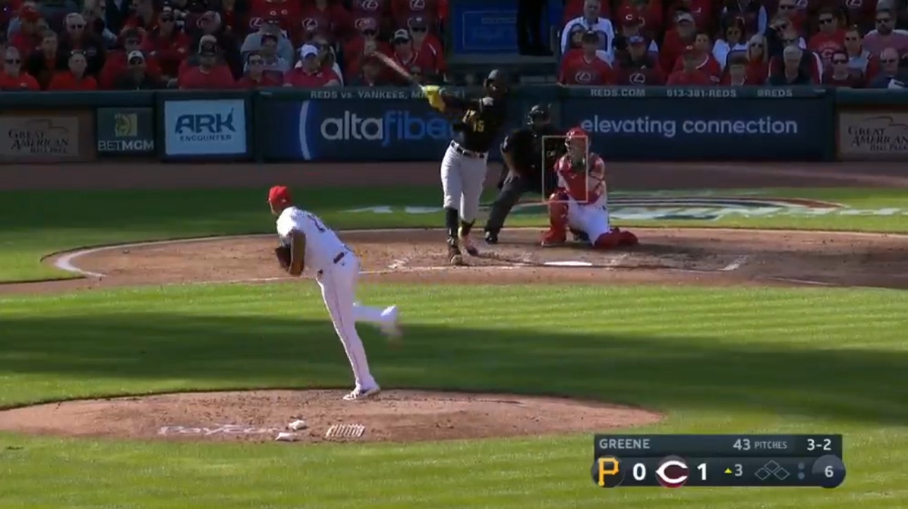 Pirates' Oneil Cruz smashes a home run off Reds' Hunter Greene with an exit velocity at 111 MPH
