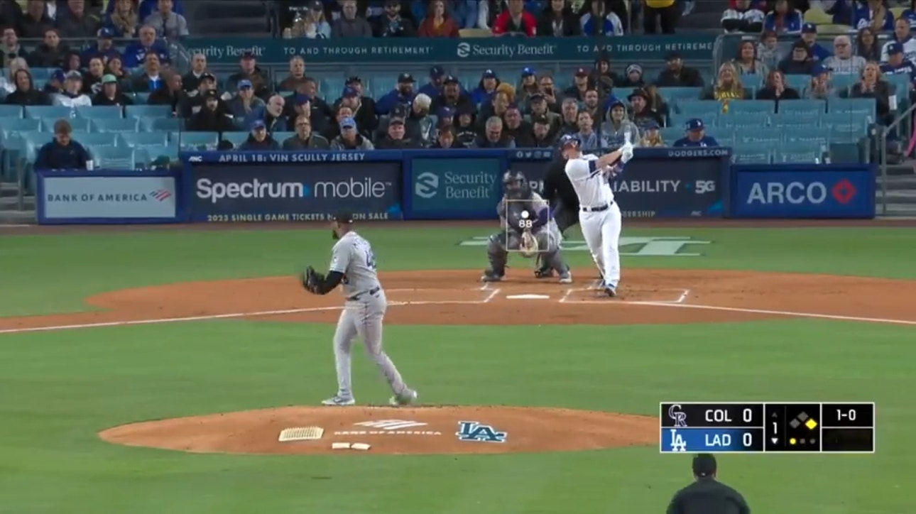 Dodgers' Will Smith cracks a two-run home run in the first against the Rockies