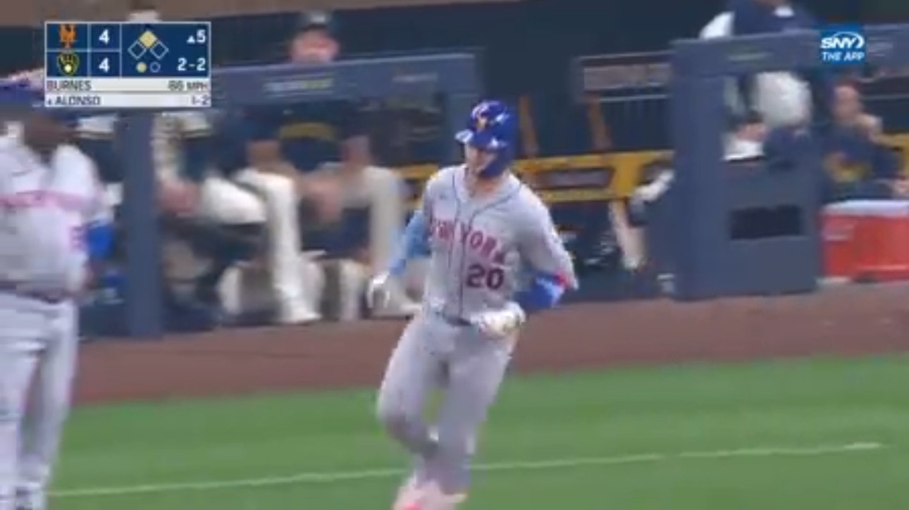Pete Alonso hits his second home run of the game to give the Mets a 6-4 lead over the Brewers
