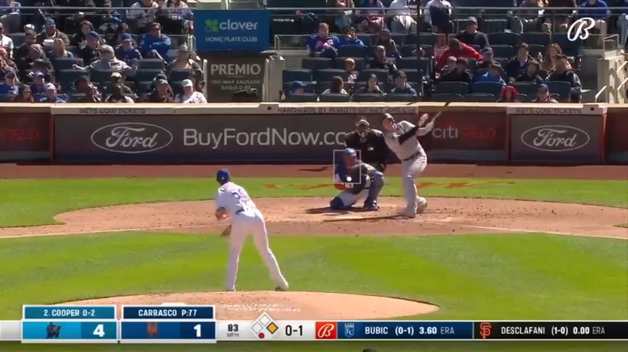 Marlins' Garrett Cooper smashes a two-run homer against the Mets to increase the lead