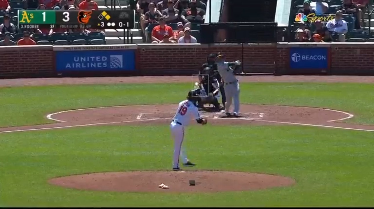 Athletics' Brent Rooker launches a go-ahead three-run homer against the Orioles 