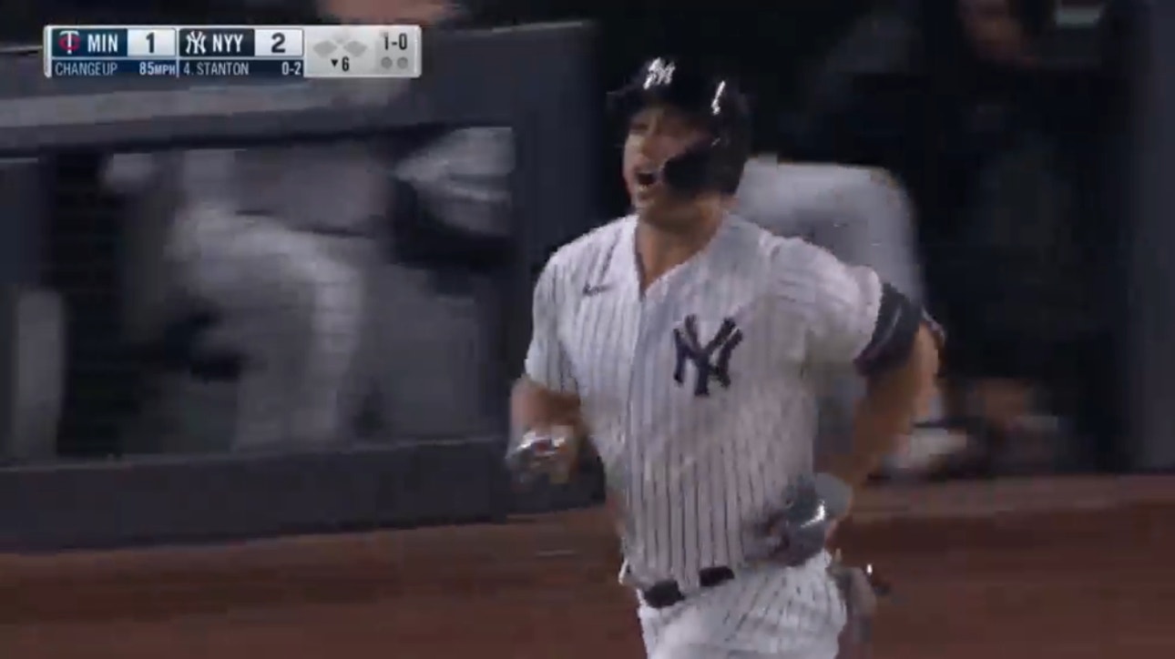 Giancarlo Stanton rips a home run to left field as the Yankees have a 3-1 lead over the Twins