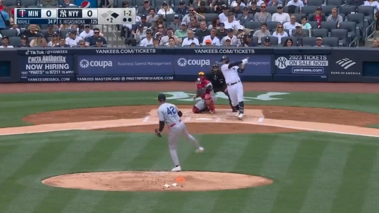 Kyle Higashioka crushes a deep two-run homer to give the Yankees an early 2-0 lead over Twins