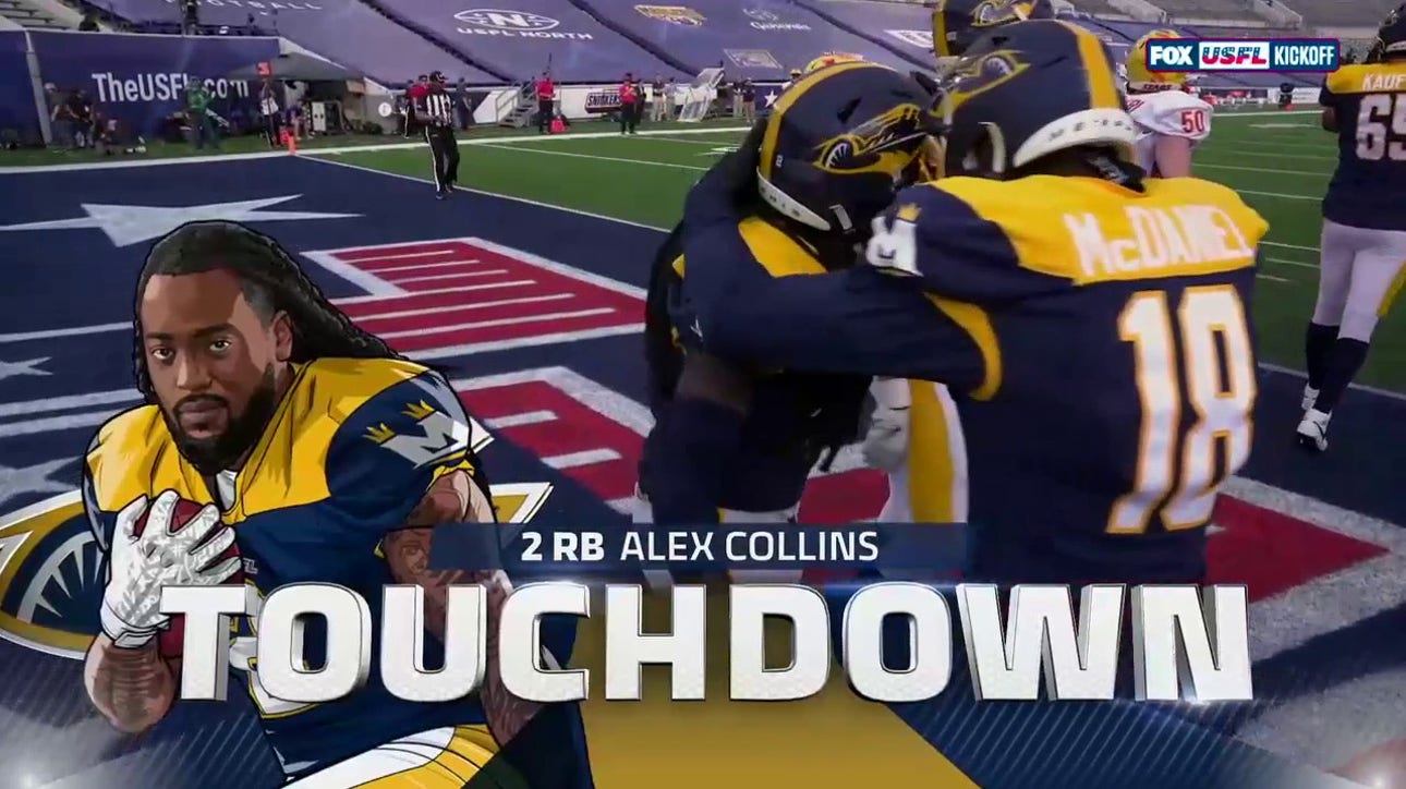 Alex Collins rushes up the middle for a one-yard TD, helping the Showboats trim into the Stars' lead