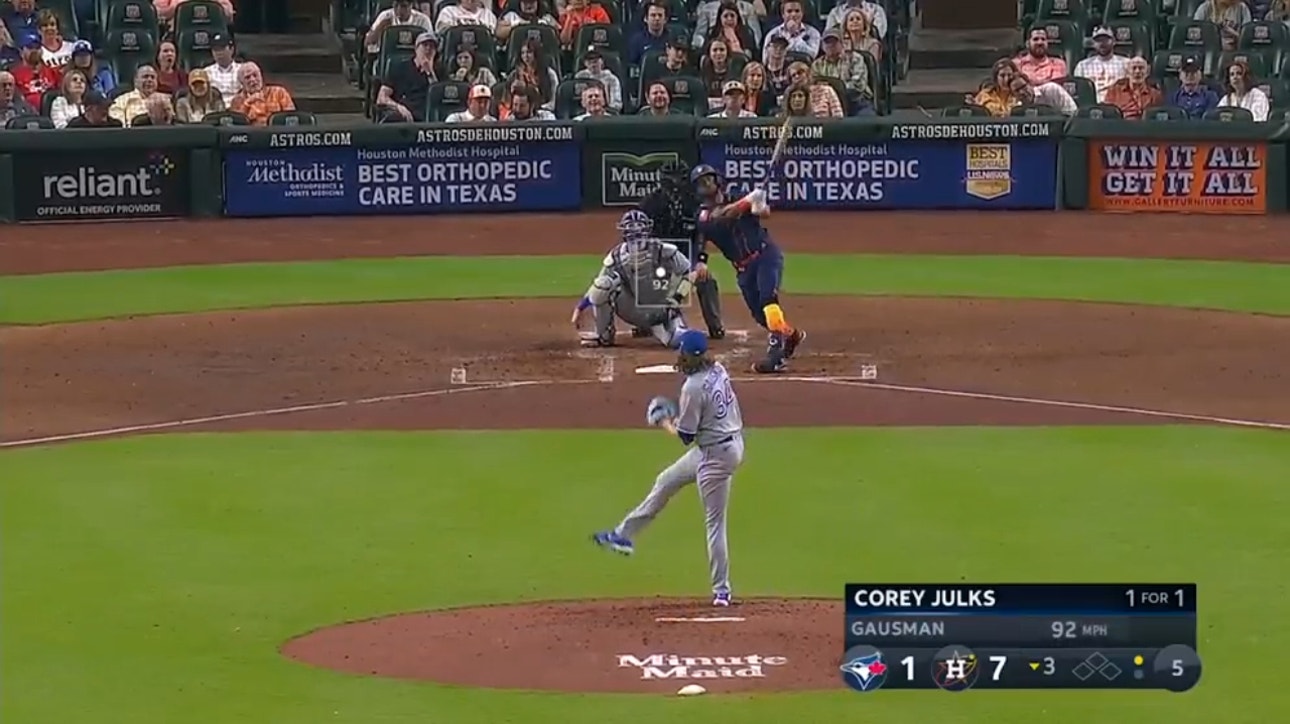 Corey Julks CRANKS a solo home run to put the Astros ahead 8-1 over the Blue Jays