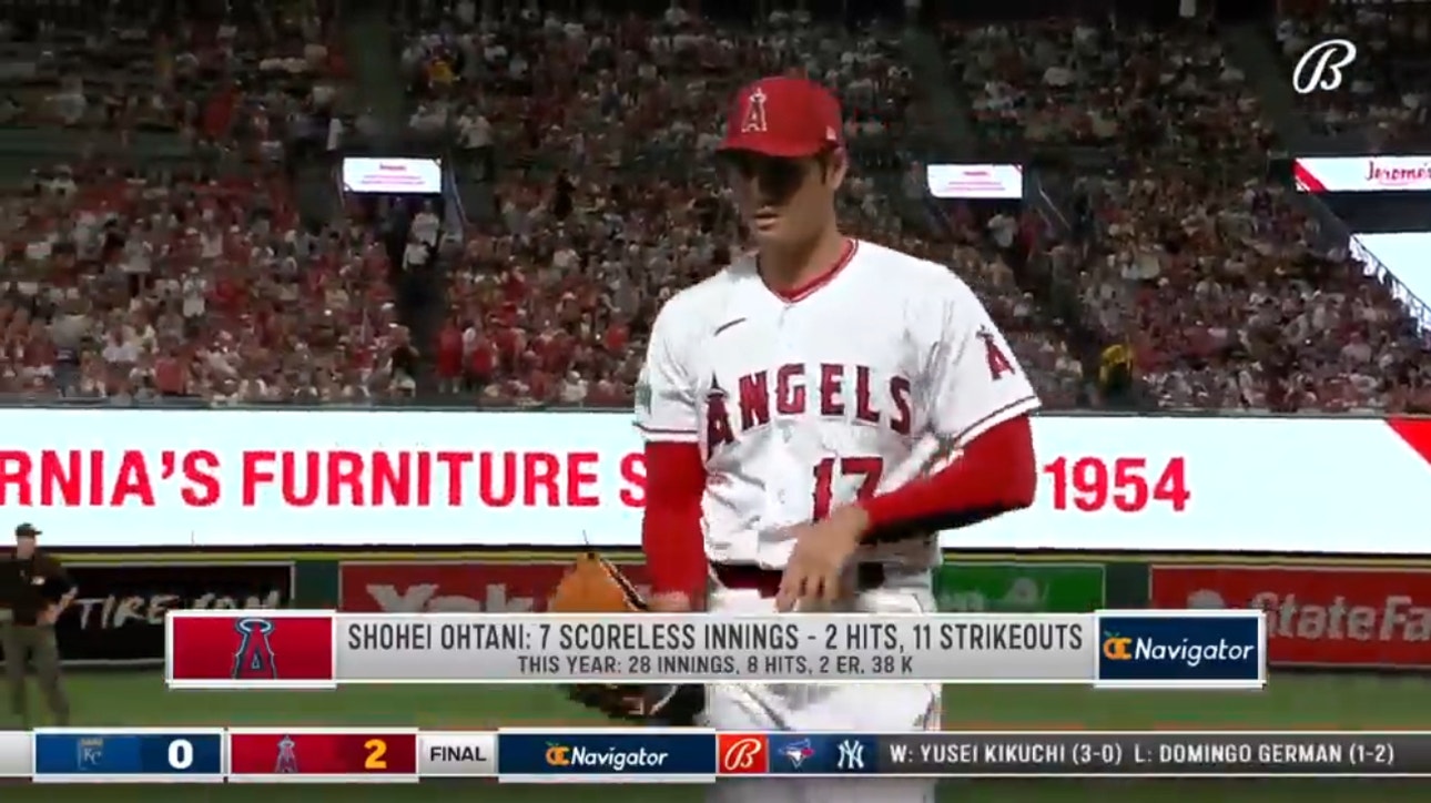 Shohei Ohtani records an impressive 11 strikeouts over seven innings in the Angels' 2-0 win over the Royals