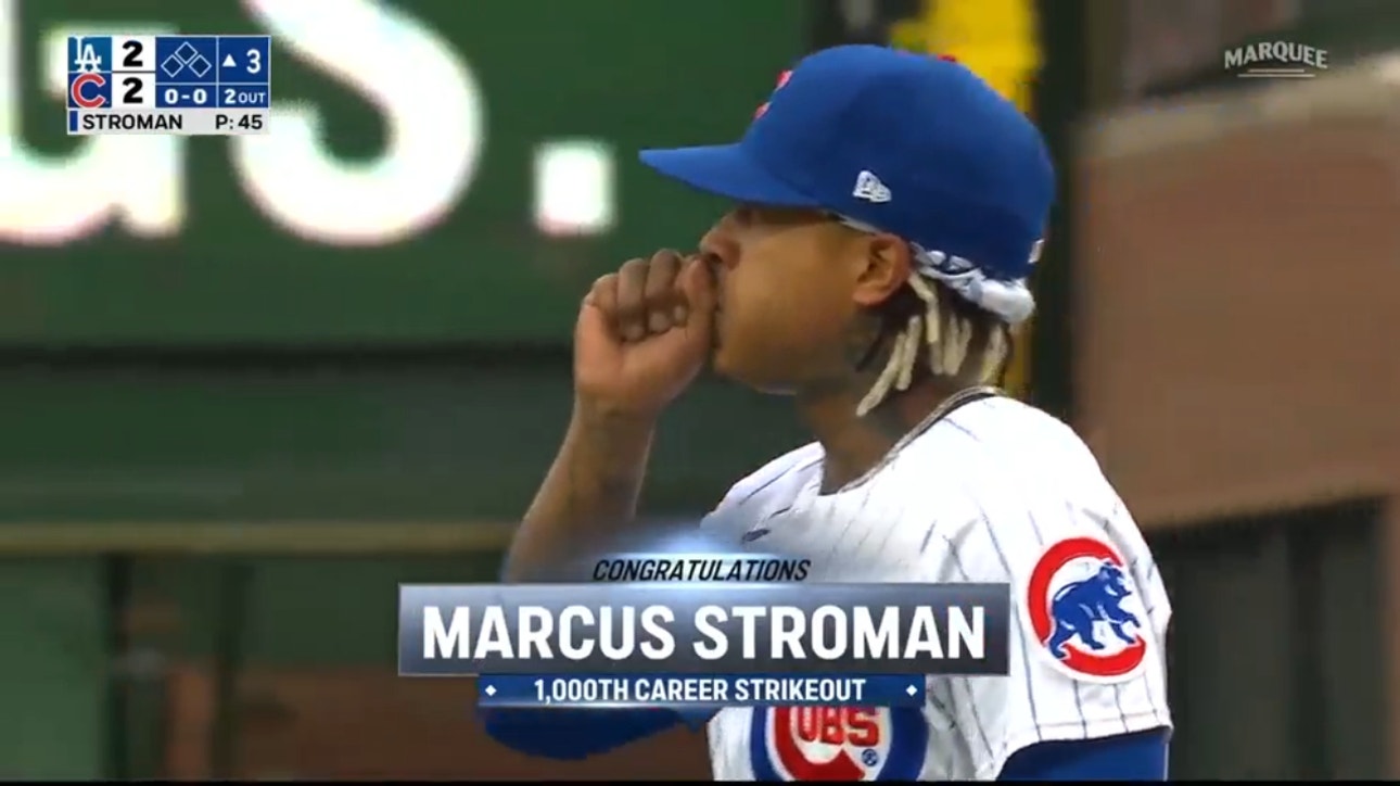 Cubs' Ace Marcus Stroman fans Freddie Freeman for his 1,000th career strikeout