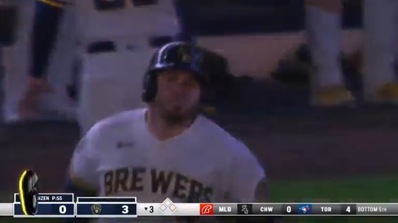 Victor Caratini smashes a home run to extend the Brewers' lead over the Tigers