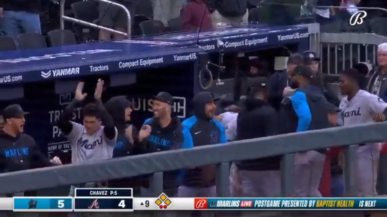 Garrett Cooper's two-run double caps off a FIVE-run ninth inning in the Marlins' comeback victory over the Braves