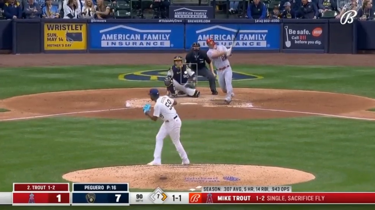 Angels' Mike Trout demolishes a 428-foot, two-run homer to center field in the eighth inning