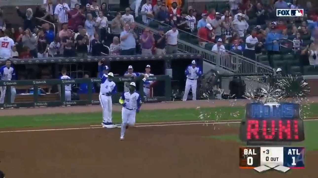 Marcell Ozuna smashes a solo homer to right for an early Braves lead vs. Orioles