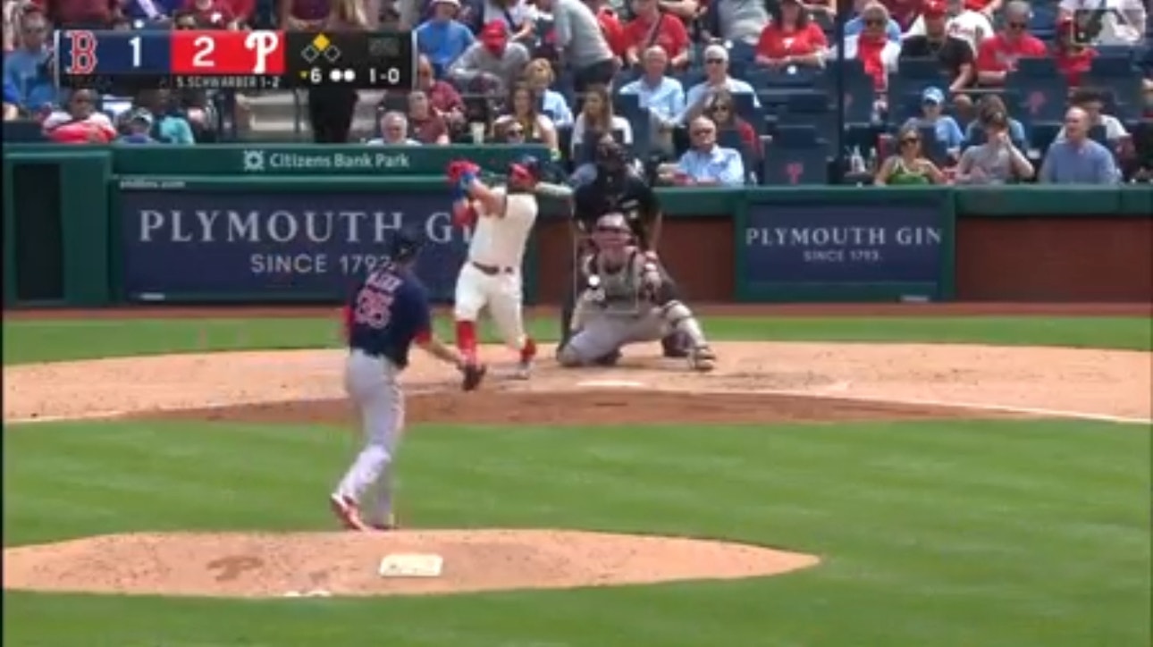 Kyle Schwarber sends a two-run shot 434 feet, extending the Phillies’ lead over the Red Sox to 4-1