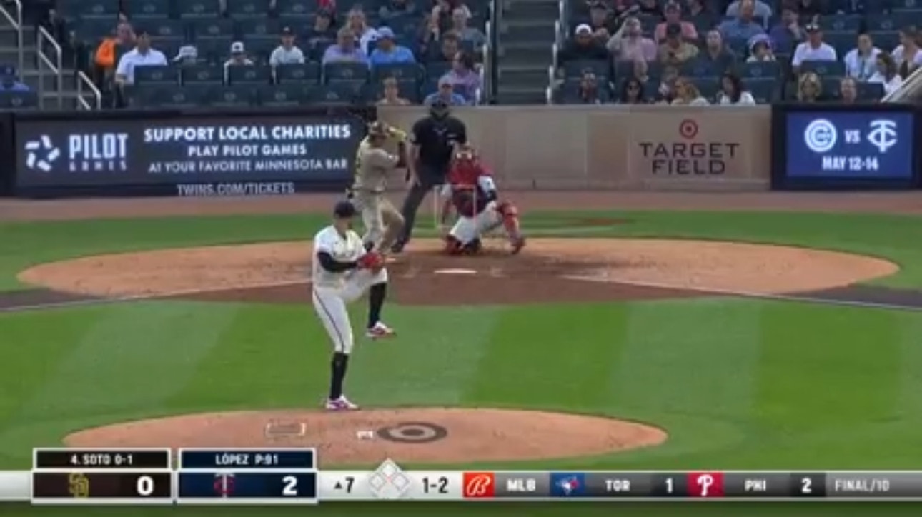 Padres' Juan Soto crushes a solo home run to center field against the Twins