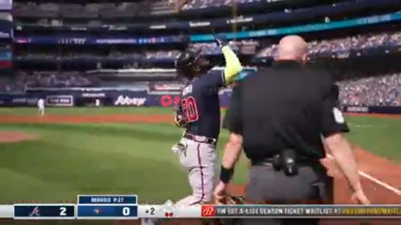 Marcell Ozuna crushes a two-run homer to give the Braves an early lead over the Blue Jays