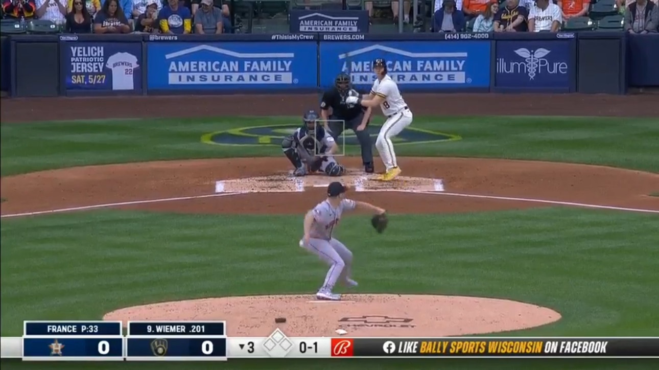 Joey Wiemer launches his 5th home run this season to give the Brewers an early lead over the Astros