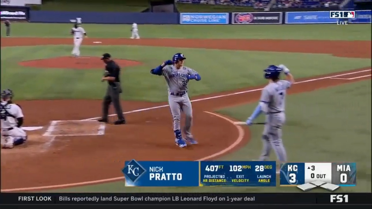 Nick Pratto smashes a solo homer to extend the Royals' lead over the Marlins