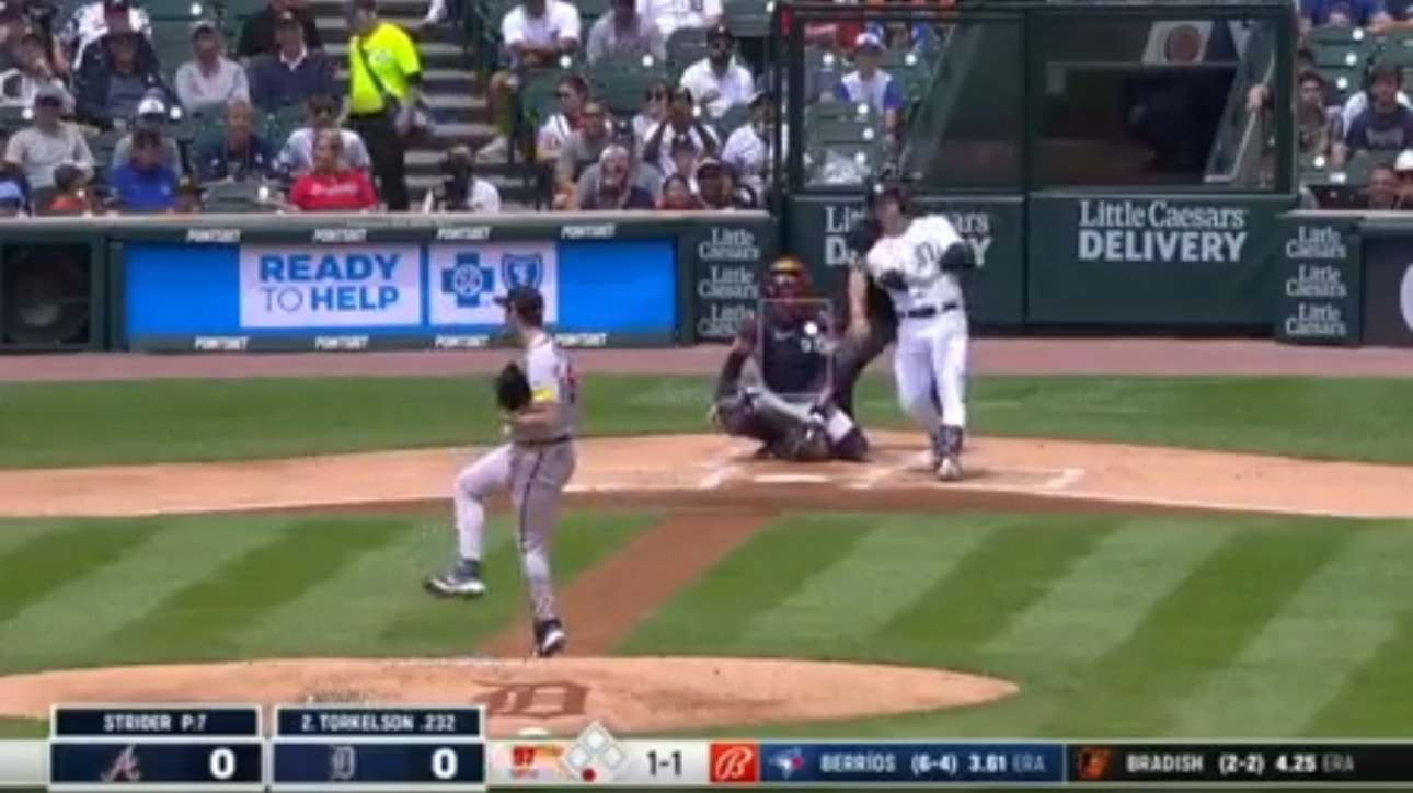 Spencer Torkelson launches a solo home run to give the Tigers an early lead against the Braves