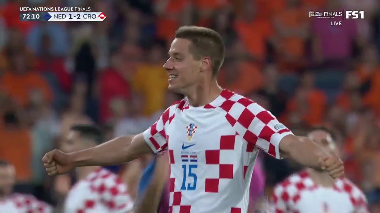 Mario Pasalic scores to give Croatia a 2-1 lead over the Netherlands
