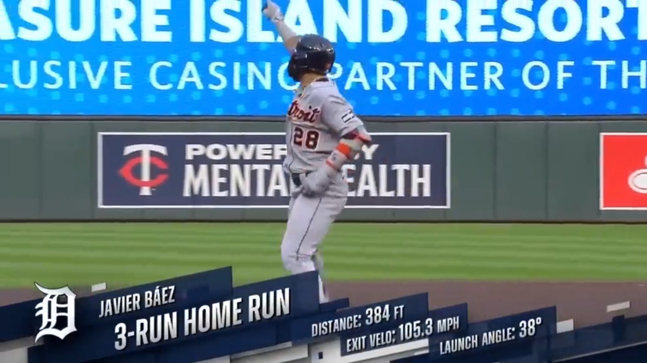 Tigers' Javier Báez demolishes a three-run homer to left field, extending the lead vs. the Twins