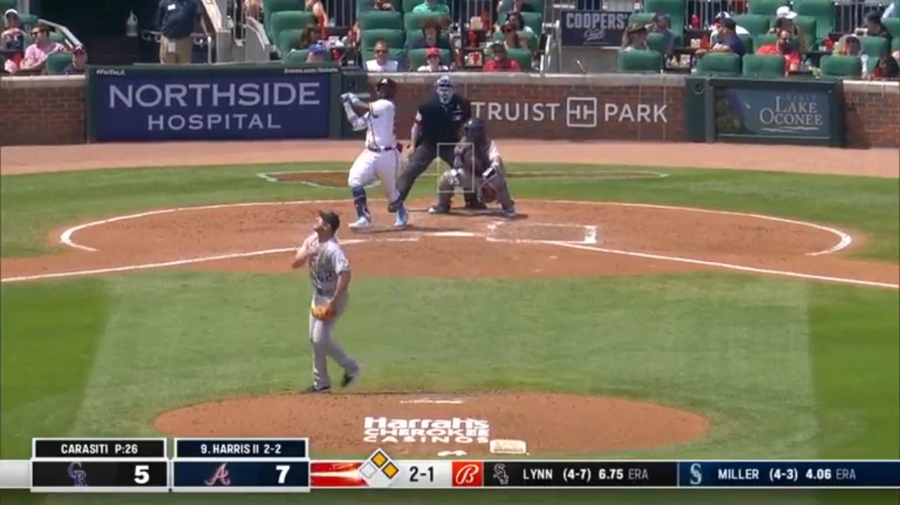 Michael Harris II LAUNCHES a three-run homer to extend the Braves' lead over the Rockies