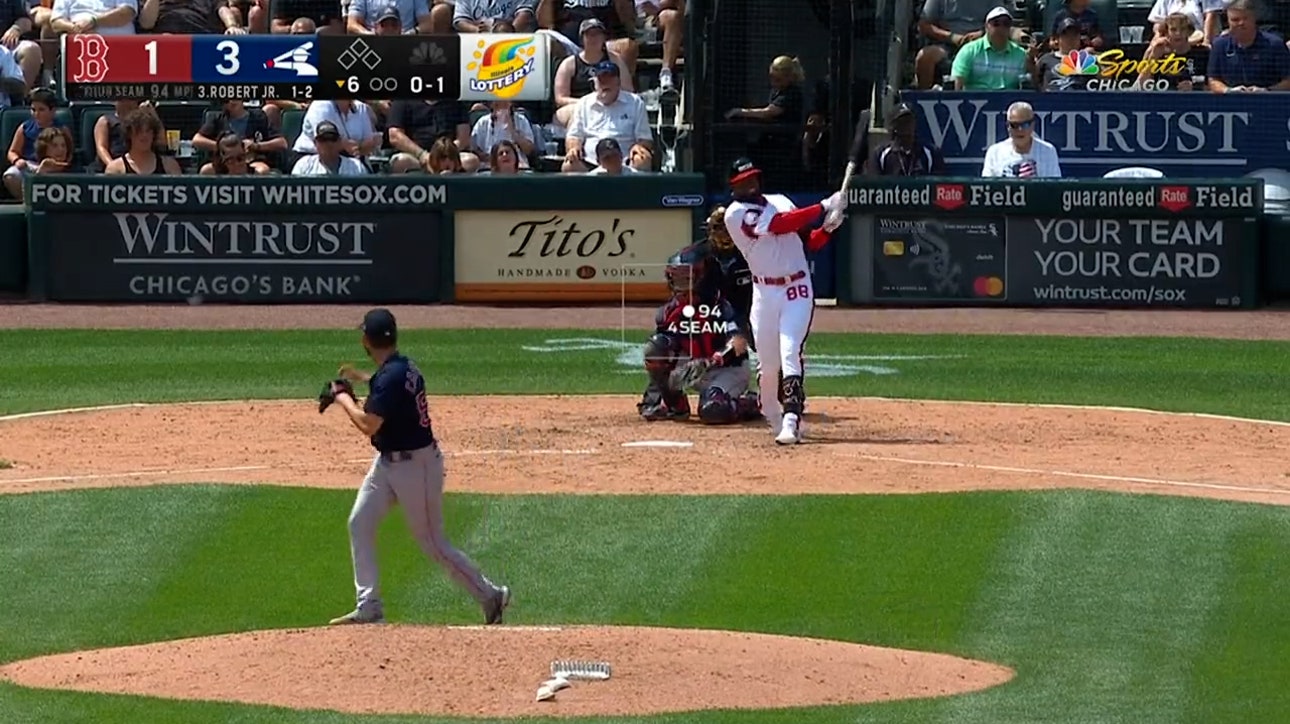 Luis Robert Jr. launches his second home run of the day to left field to increase the White Sox's lead over the Red Sox