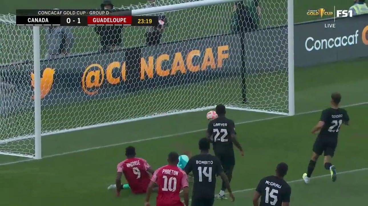 Thierry Ambrose nets a SLICK goal in the 23' to give Guadeloupe an early lead over Canada
