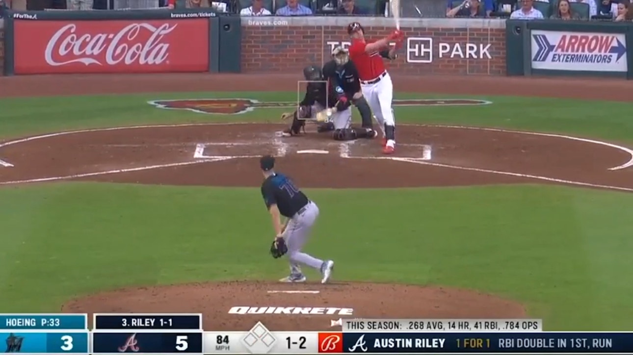 Braves' Austin Riley strokes a solo shot to left field, extending the lead over the Marlins