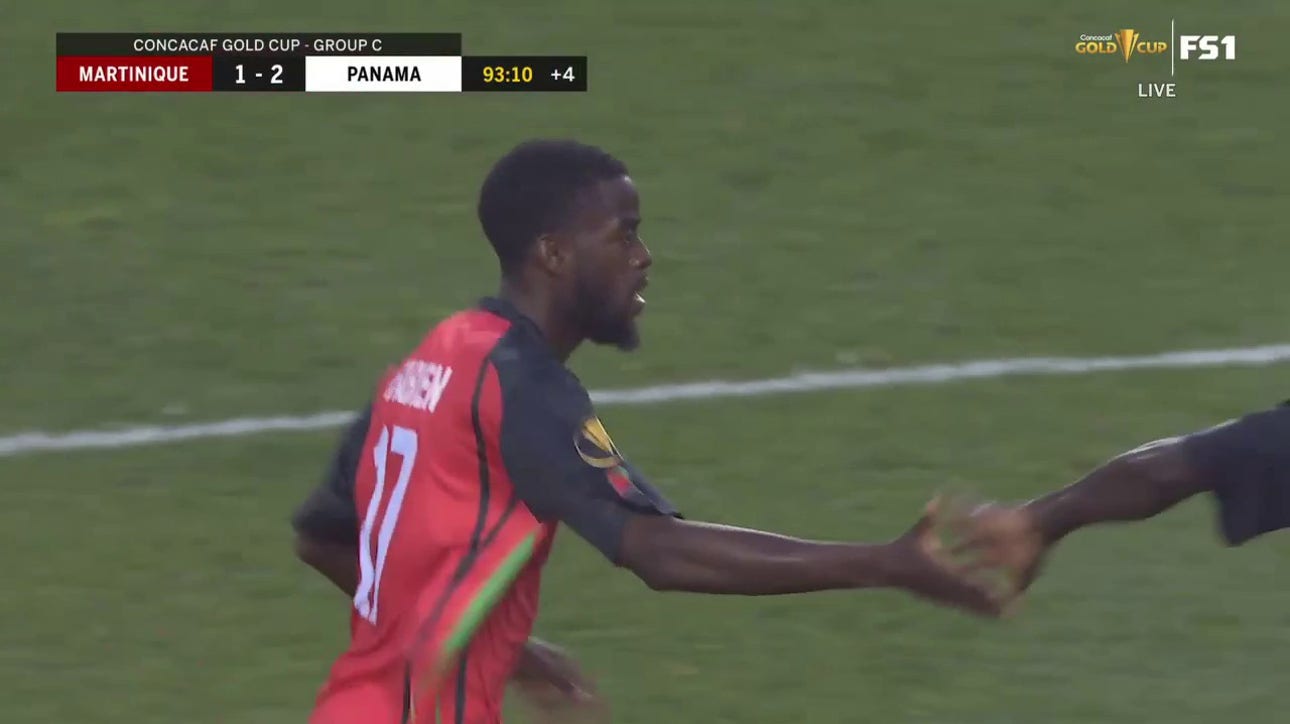 After some fancy passing, Karl Kezy Fabien scores to help Martinique trim Panama's lead