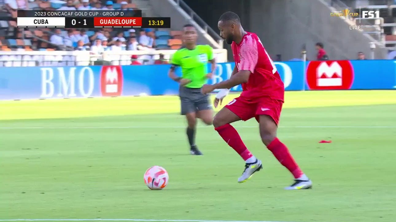 Matthias Phaëton scores an outside-the-box SCREAMER as Guadeloupe grab an early 1-0 lead over Cuba