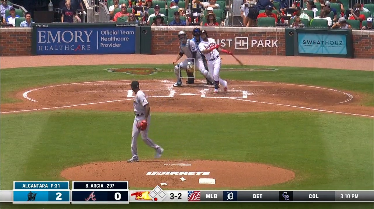 Braves' Orlando Arcia blasts a solo home run off of Sandy Alcantara to shrink the Marlins' lead