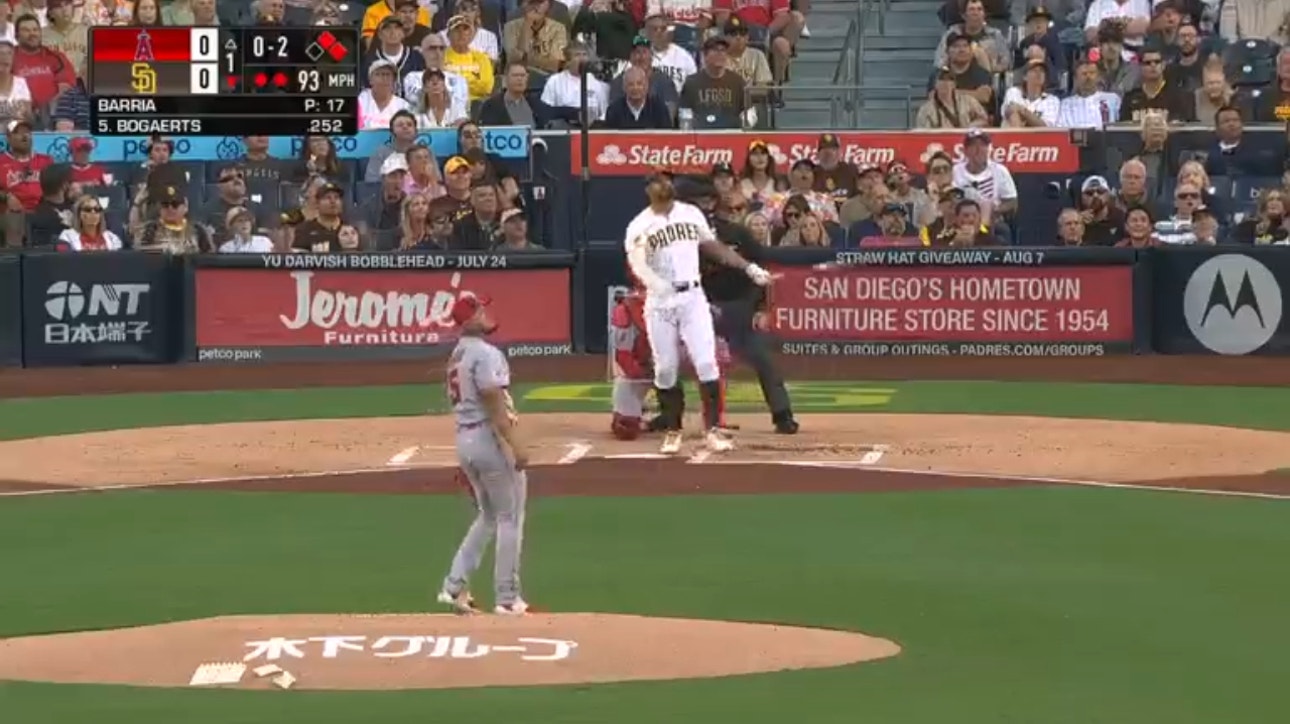 Padres' Xander Bogaerts powers a three-run homer to left field to take the lead vs. the Angels in the first inning