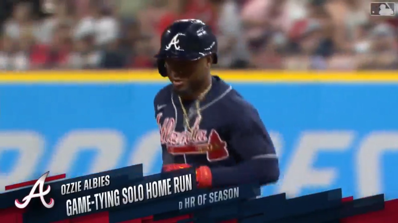 Braves' Ozzie Albies hits his SECOND home run of the night to even the score against Guardians