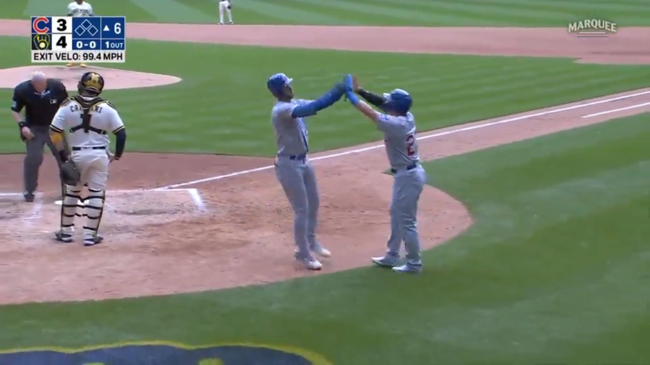 Cubs' Cody Bellinger sends a two-run homer to right-center, cutting into the deficit against the Brewers