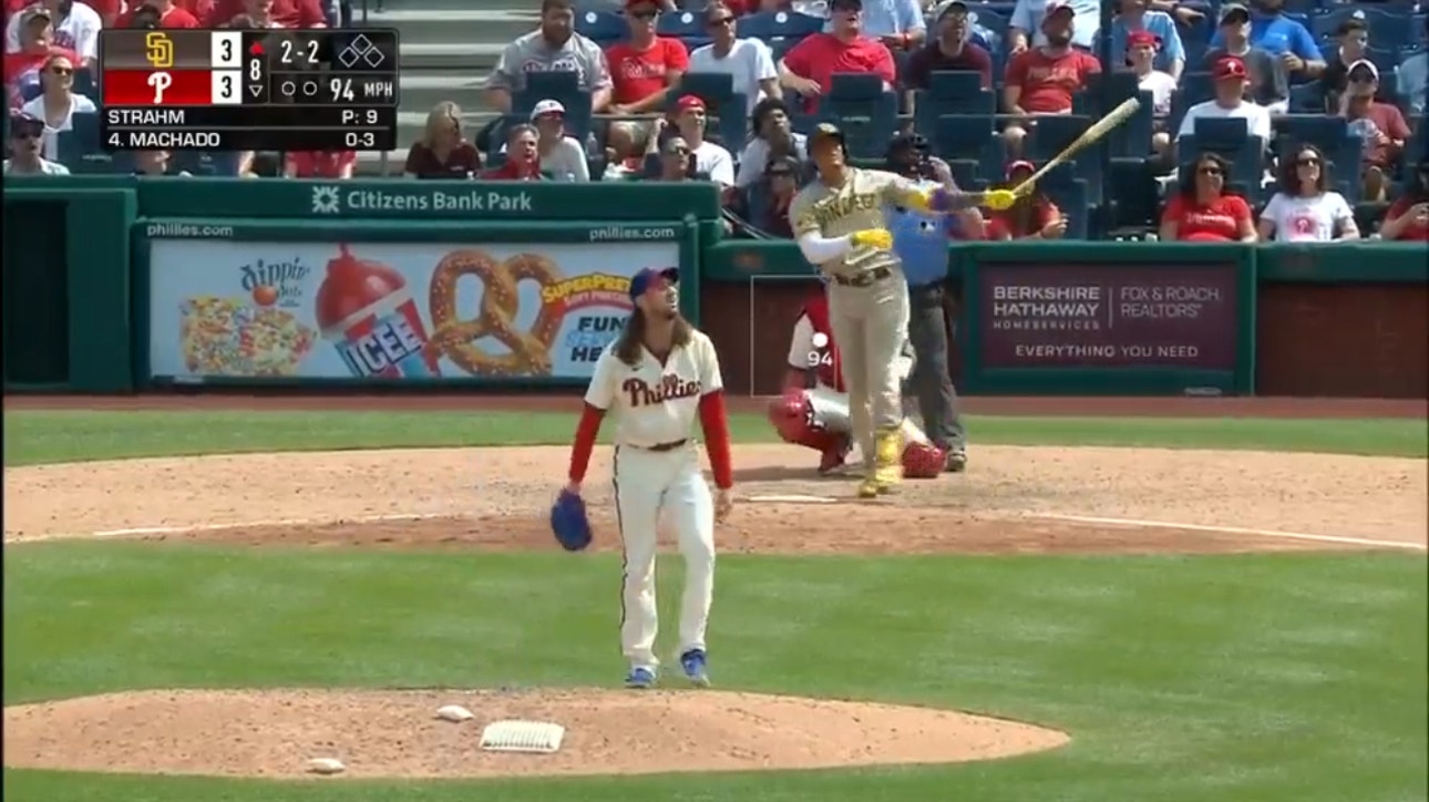 Padres' Manny Machado sends a go-ahead solo shot to left field vs. the Phillies, marking his 300th career home run