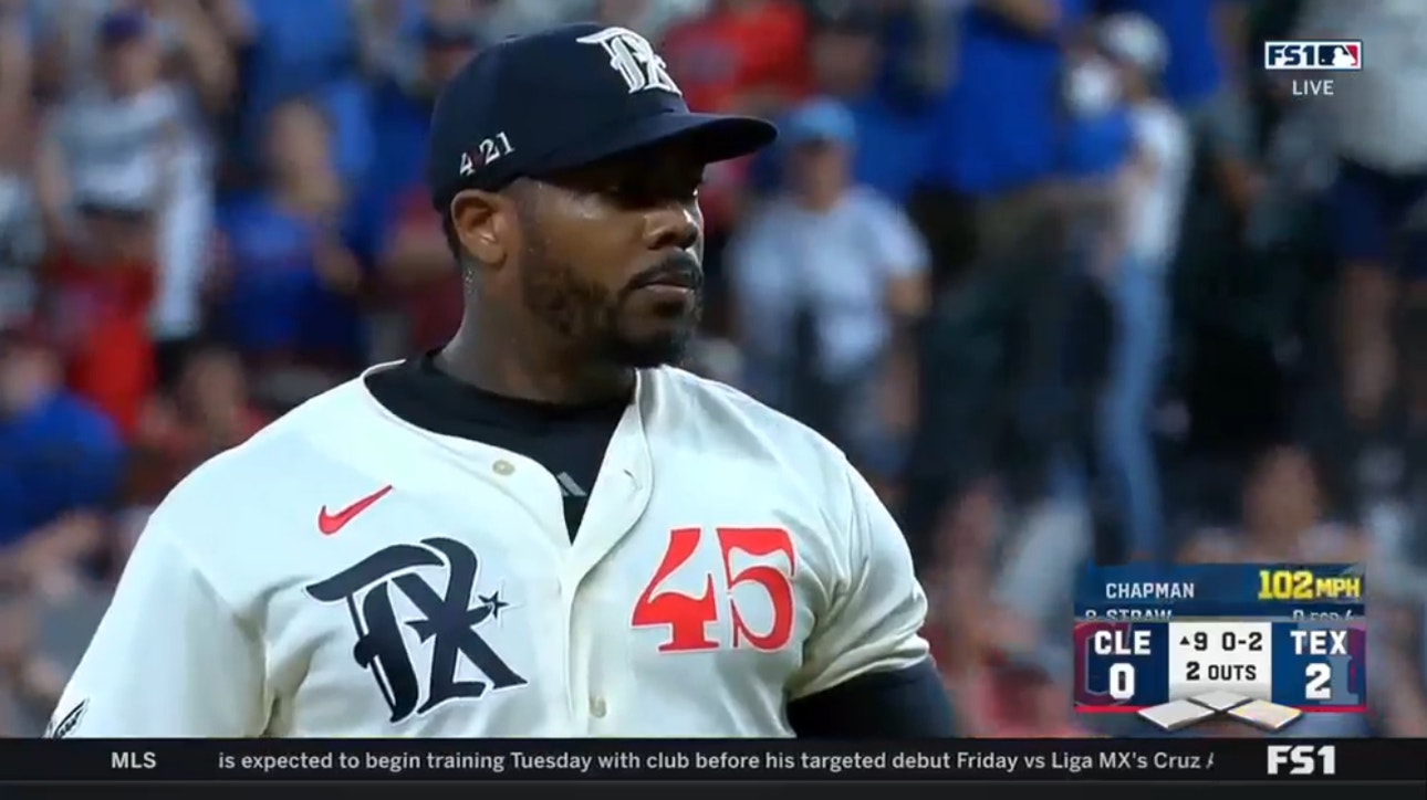 Rangers' Aroldis Chapman throws a 102 MPH HEATER to close out and defeat the Guardians