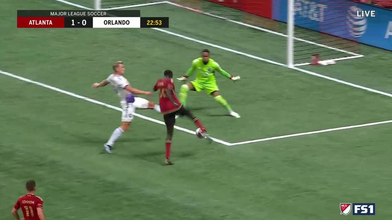 Caleb Wiley scores the first goal of the match for Atlanta United FC after a blocked shot against Orlando City SC