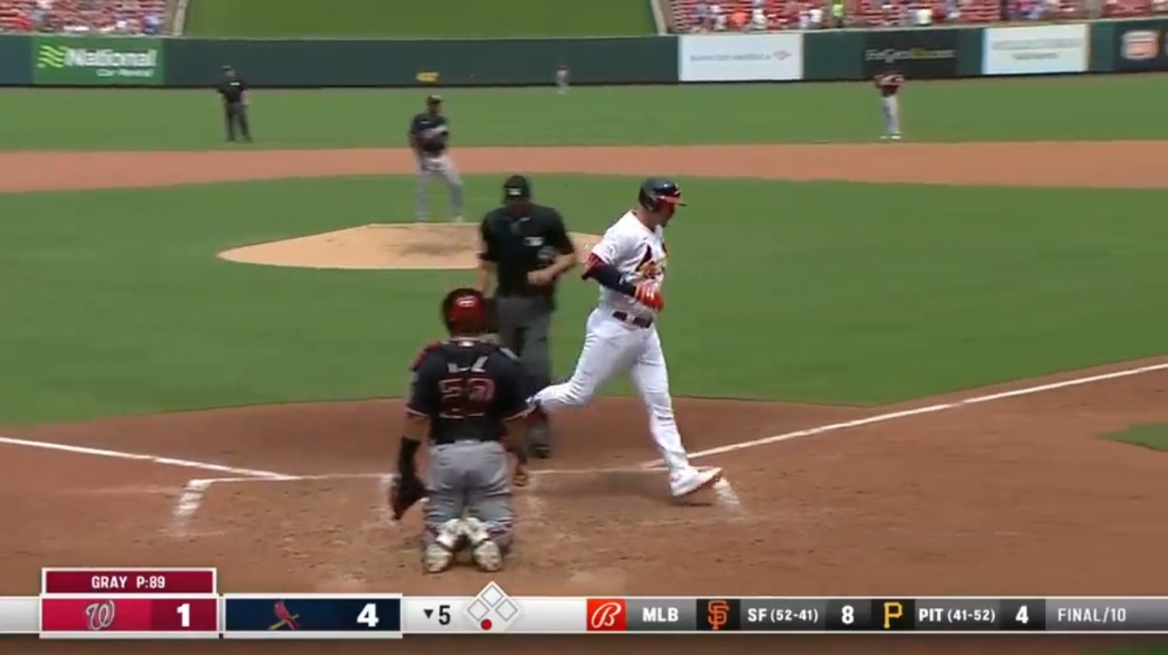 Cardinals' Nolan Gorman sends a solo homer 423 feet to right-center field, extending the lead over the Nationals
