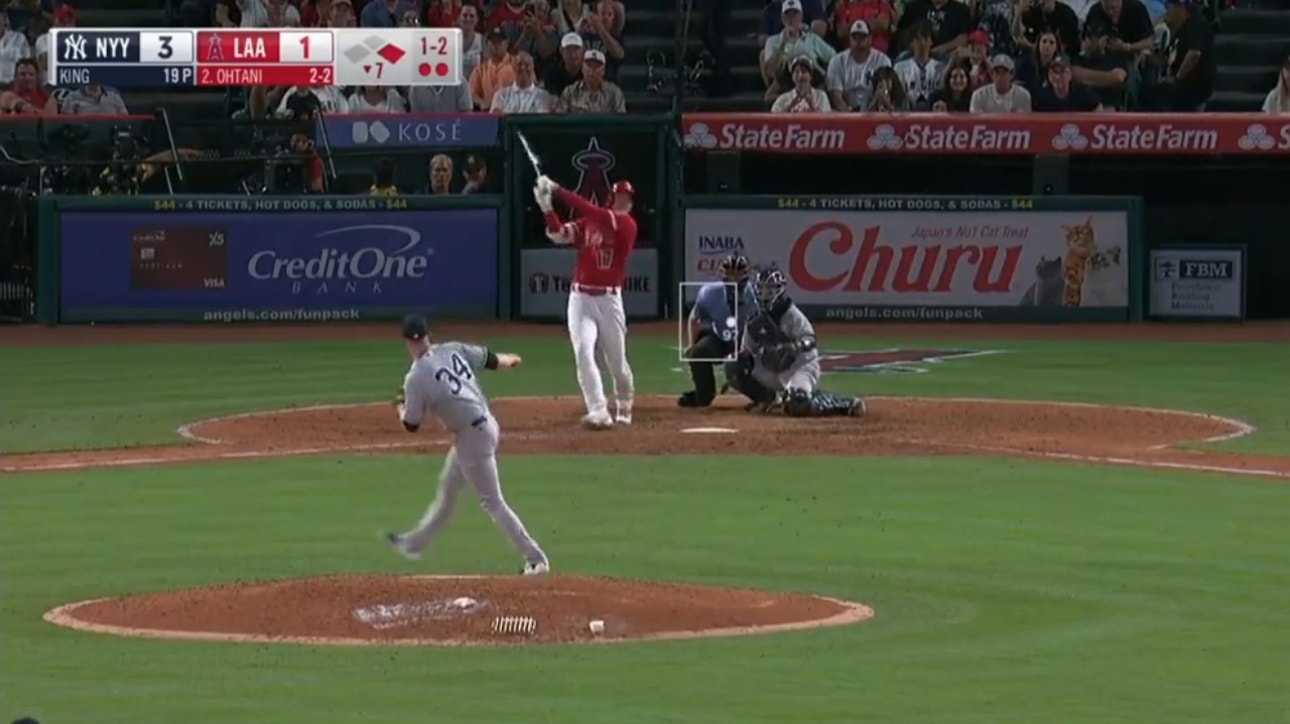 Angels' Shohei Ohtani LAUNCHES a two-run MOONSHOT to tie the game against the Yankees
